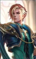 Aamon wearing the Night's Edge skin, in-game portrait
