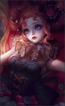 Angela wearing the Scream Doll skin, in-game portrait