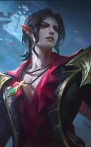 Cecilion wearing the Embrace of Night skin, in-game portrait