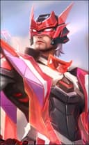 Clint wearing the Crimson Blast skin, in-game portrait