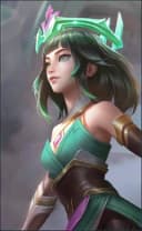 Edith wearing the Ancient Warden skin, in-game portrait