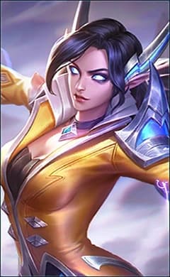 Eudora wearing the Flame Red Lips skin, in-game portrait