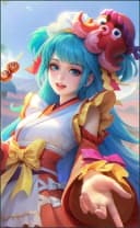 Floryn wearing the Yatai Waitress skin, in-game portrait