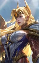 Freya wearing the Valkyrie skin, in-game portrait