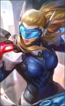 Freya wearing the S.A.B.E.R. Manhunter skin, in-game portrait