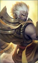 Gatotkaca wearing the Arhat King skin, in-game portrait