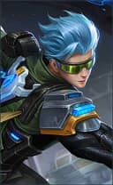 Gusion wearing the Cyber Ops skin, in-game portrait