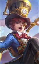 Harley wearing the Great Inventor skin, in-game portrait