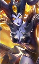 Irithel wearing the Hellfire skin, in-game portrait
