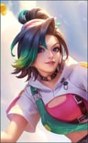Ixia wearing the Dynamic Streak skin, in-game portrait