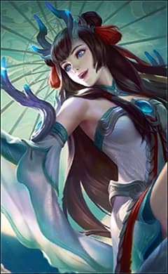 Kagura wearing the Dragon Maiden skin, in-game portrait