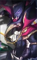 Kaja wearing the Crow Magician skin, in-game portrait