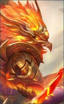 Kaja wearing the Inferno Taskmaster skin, in-game portrait