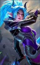 Karina wearing the Shadow Blade skin, in-game portrait