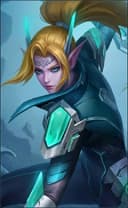 Karina wearing the Phantom Blade skin, in-game portrait