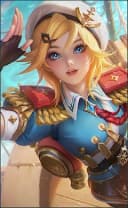 Kimmy wearing the High Seas Cadet skin, in-game portrait