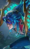 Martis wearing the Darkwater Terror skin, in-game portrait
