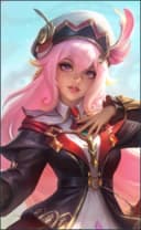Mathilda wearing the Arcane Verdict skin, in-game portrait