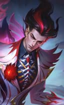 Natan wearing the Sanguine Steward skin, in-game portrait