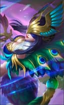 Pharsa wearing the Peafowl's Dance skin, in-game portrait