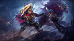 Popol and Kupa wearing the Flamehide Thane skin, in-game portrait