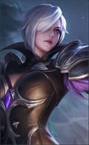 Silvanna wearing the Midnight Justice skin, in-game portrait