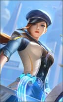 Silvanna wearing the Future Cop skin, in-game portrait