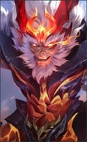 Sun wearing the Wicked Flames skin, in-game portrait