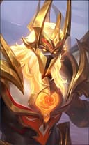 Terizla wearing the Flames of Judgement skin, in-game portrait