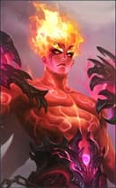 Valir wearing the Infernal Blaze skin, in-game portrait
