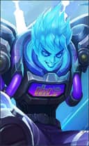 X.Borg wearing the Tesla Maniac skin, in-game portrait