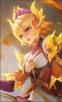 Zhuxin wearing the Emberwisp Mystic skin, in-game portrait