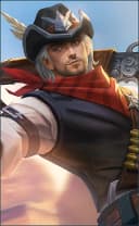 Clint wearing the West Justice skin, in-game portrait
