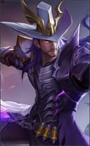 Clint wearing the Shadow Omen skin, in-game portrait