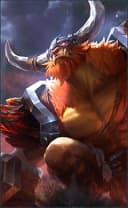 Minotaur wearing the Bursting Yama skin, in-game portrait